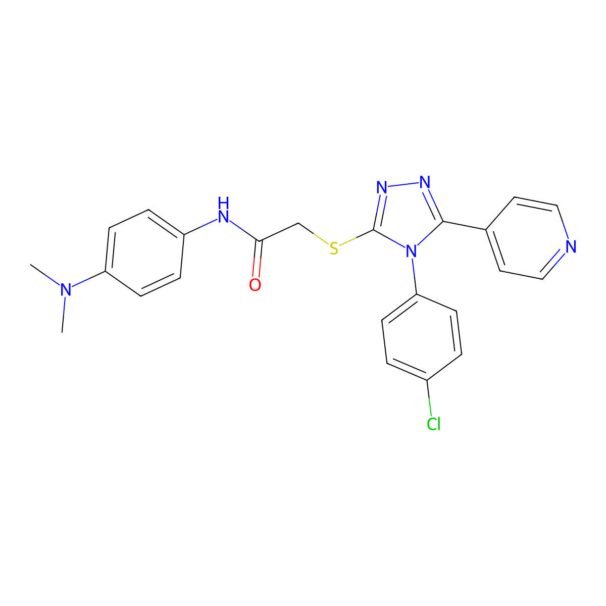 2-{[4-(4-chlorophenyl)-5-(pyridin-4-yl)-4H-1,2,4-triazol-3-yl]sulfanyl}-N-[4-(dimethylamino)phenyl]acetamide molecular structure, CAS 498546-31-9