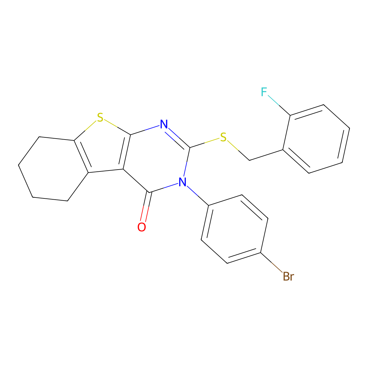 3-(4-bromophenyl)-2-[(2-fluorobenzyl)sulfanyl]-5,6,7,8-tetrahydro[1]benzothieno[2,3-d]pyrimidin-4(3H)-one molecular structure, CAS 498546-90-0