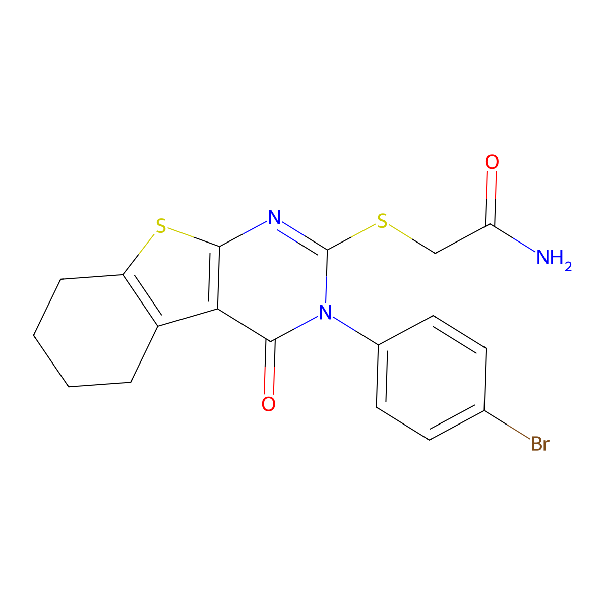 2-{[3-(4-Bromophenyl)-4-oxo-3,4,5,6,7,8-hexahydro[1]benzothieno[2,3-d]pyrimidin-2-yl]sulfanyl}acetamide molecular structure, CAS 498546-95-5
