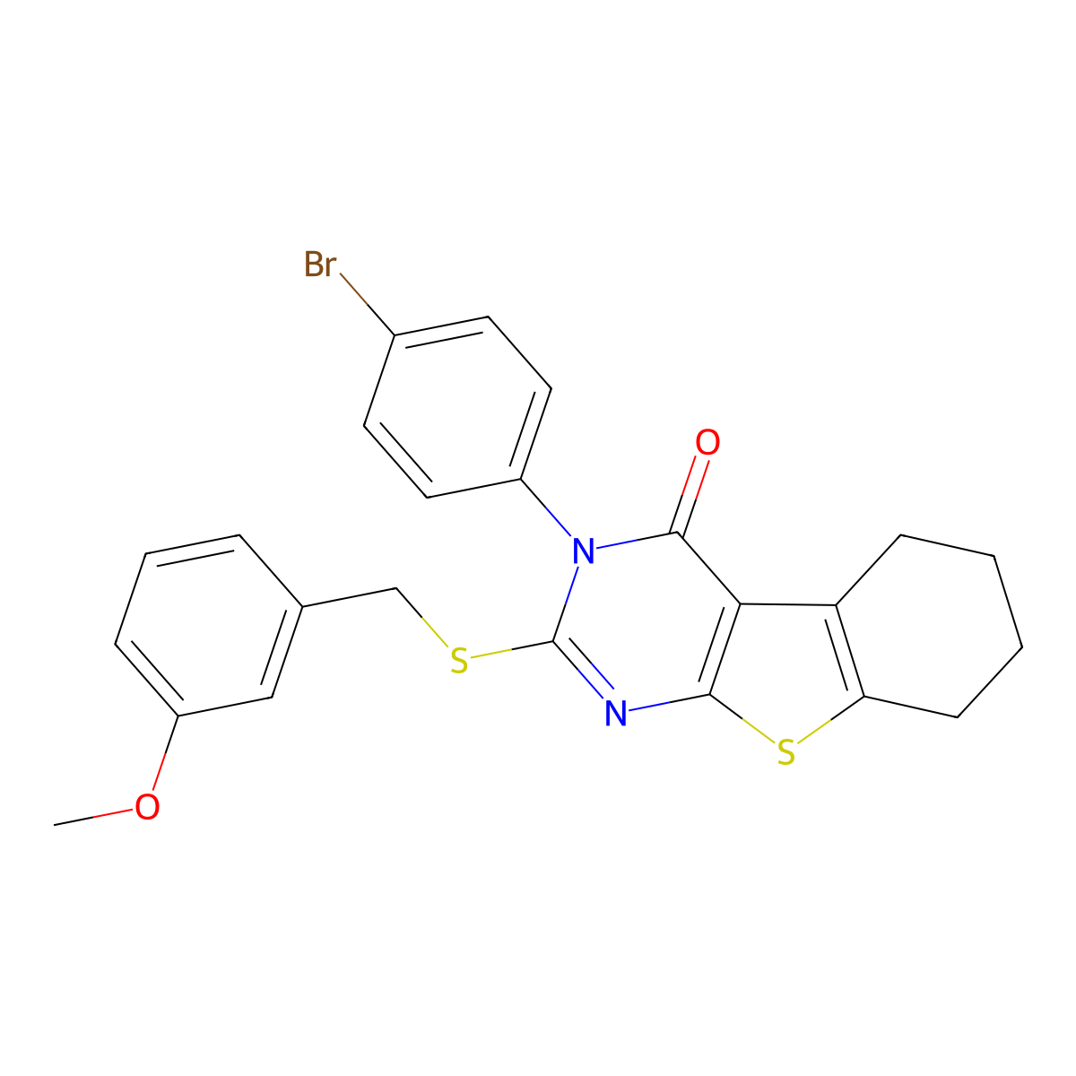 3-(4-bromophenyl)-2-[(3-methoxybenzyl)sulfanyl]-5,6,7,8-tetrahydro[1]benzothieno[2,3-d]pyrimidin-4(3H)-one molecular structure, CAS 498546-96-6