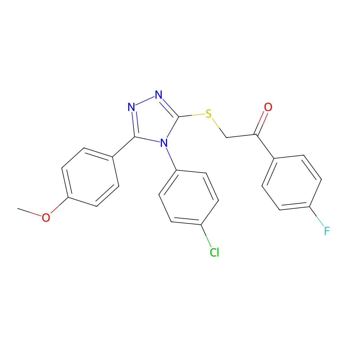2-{[4-(4-chlorophenyl)-5-(4-methoxyphenyl)-4H-1,2,4-triazol-3-yl]sulfanyl}-1-(4-fluorophenyl)ethanone molecular structure, CAS 498547-04-9
