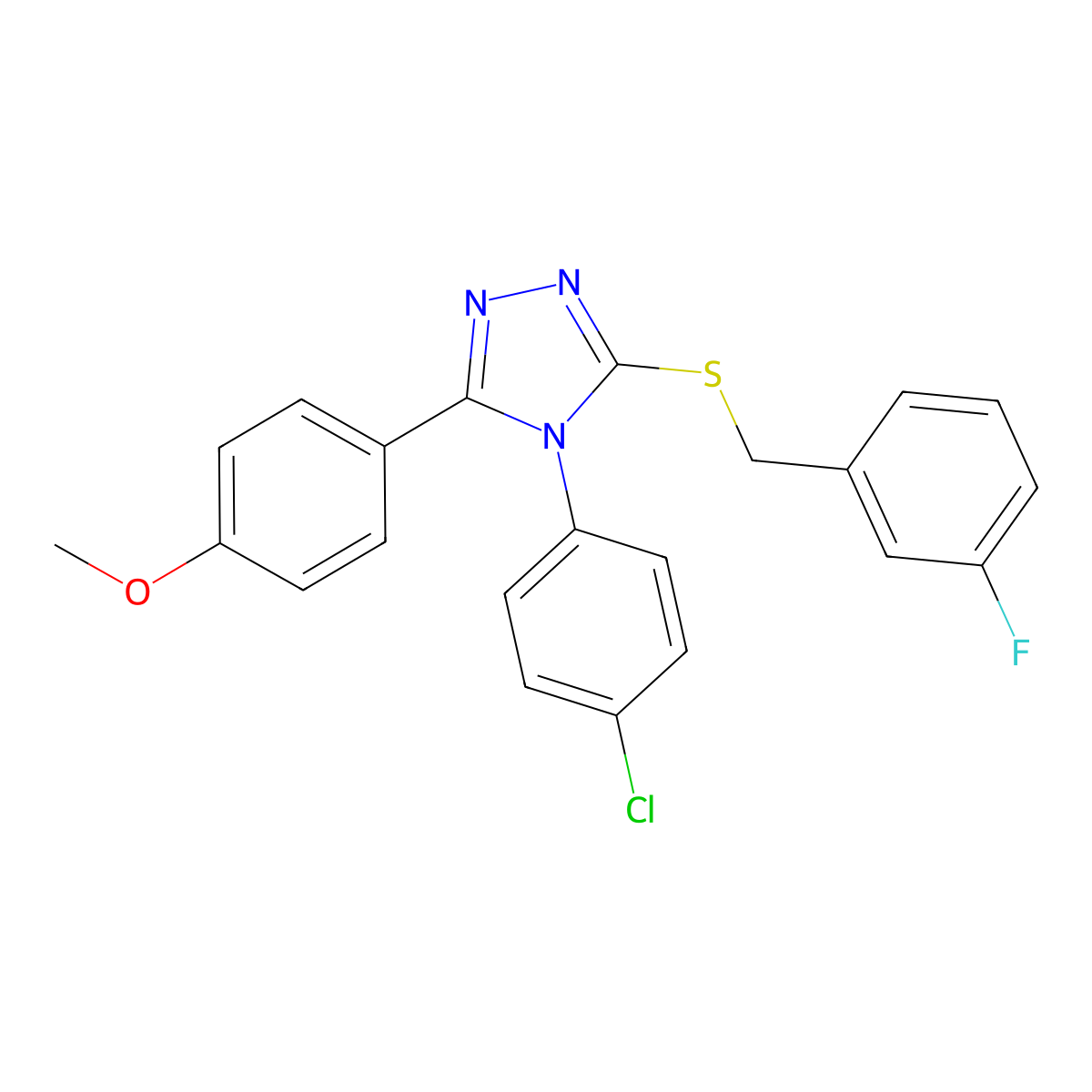 4-(4-chlorophenyl)-3-[(3-fluorobenzyl)sulfanyl]-5-(4-methoxyphenyl)-4H-1,2,4-triazole molecular structure, CAS 498547-05-0