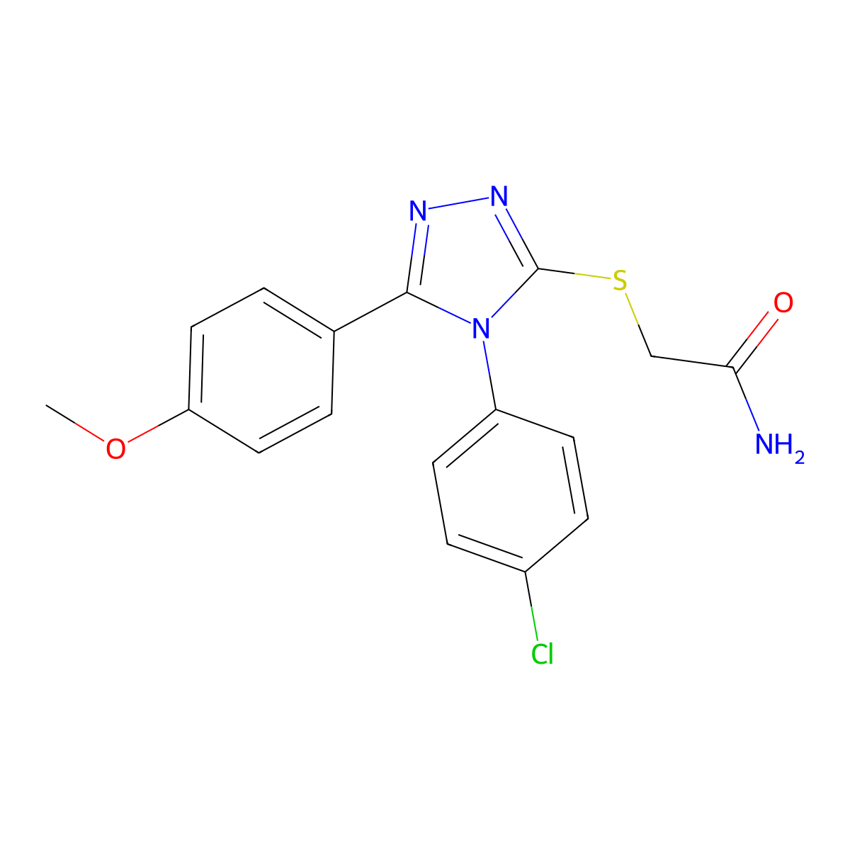 2-((4-(4-chlorophenyl)-5-(4-methoxyphenyl)-4H-1,2,4-triazol-3-yl)thio)acetamide molecular structure, CAS 498547-06-1