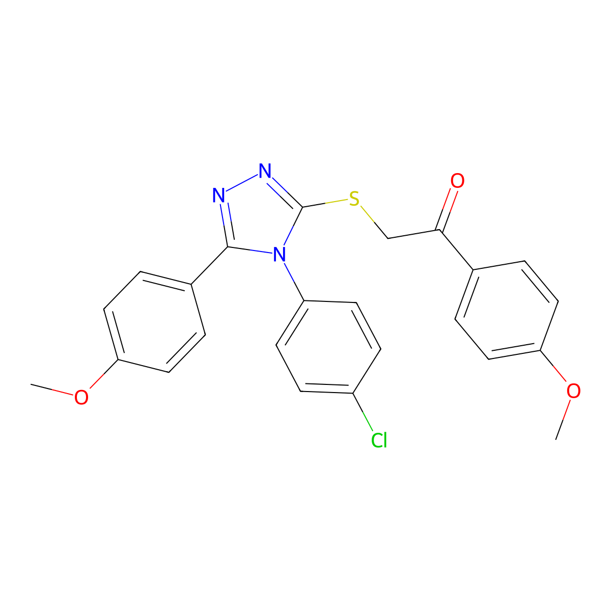 2-{[4-(4-chlorophenyl)-5-(4-methoxyphenyl)-4H-1,2,4-triazol-3-yl]sulfanyl}-1-(4-methoxyphenyl)ethanone molecular structure, CAS 498547-07-2