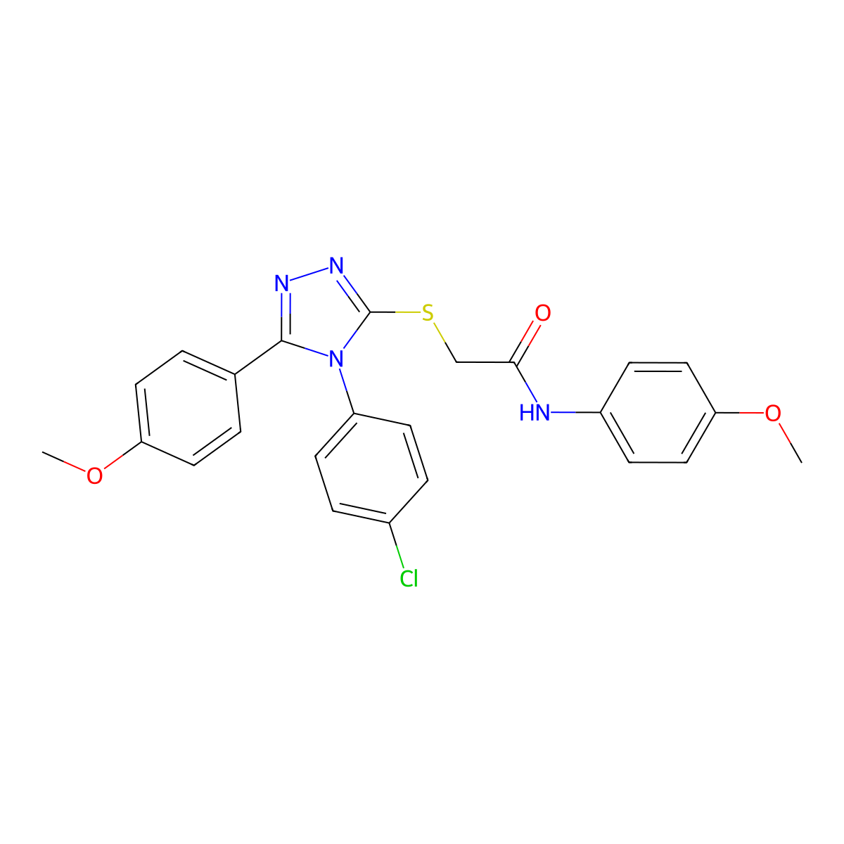 2-{[4-(4-chlorophenyl)-5-(4-methoxyphenyl)-4H-1,2,4-triazol-3-yl]sulfanyl}-N-(4-methoxyphenyl)acetamide molecular structure, CAS 498547-12-9