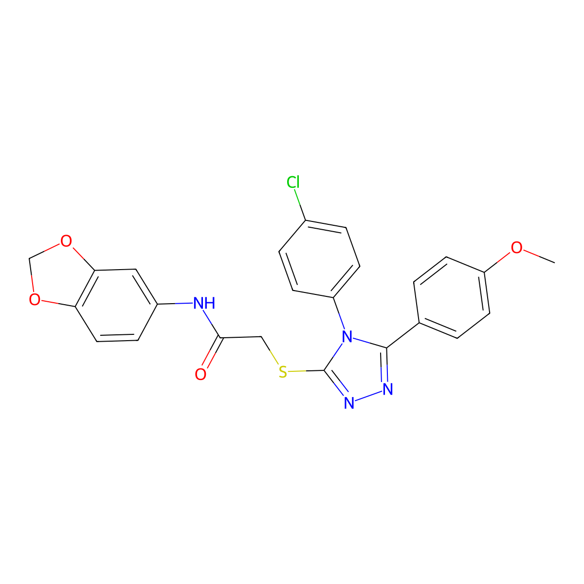N-(1,3-benzodioxol-5-yl)-2-{[4-(4-chlorophenyl)-5-(4-methoxyphenyl)-4H-1,2,4-triazol-3-yl]sulfanyl}acetamide molecular structure, CAS 498547-14-1
