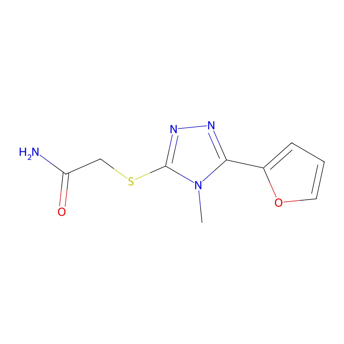 2-{[5-(furan-2-yl)-4-methyl-4H-1,2,4-triazol-3-yl]sulfanyl}acetamide molecular structure, CAS 498550-71-3
