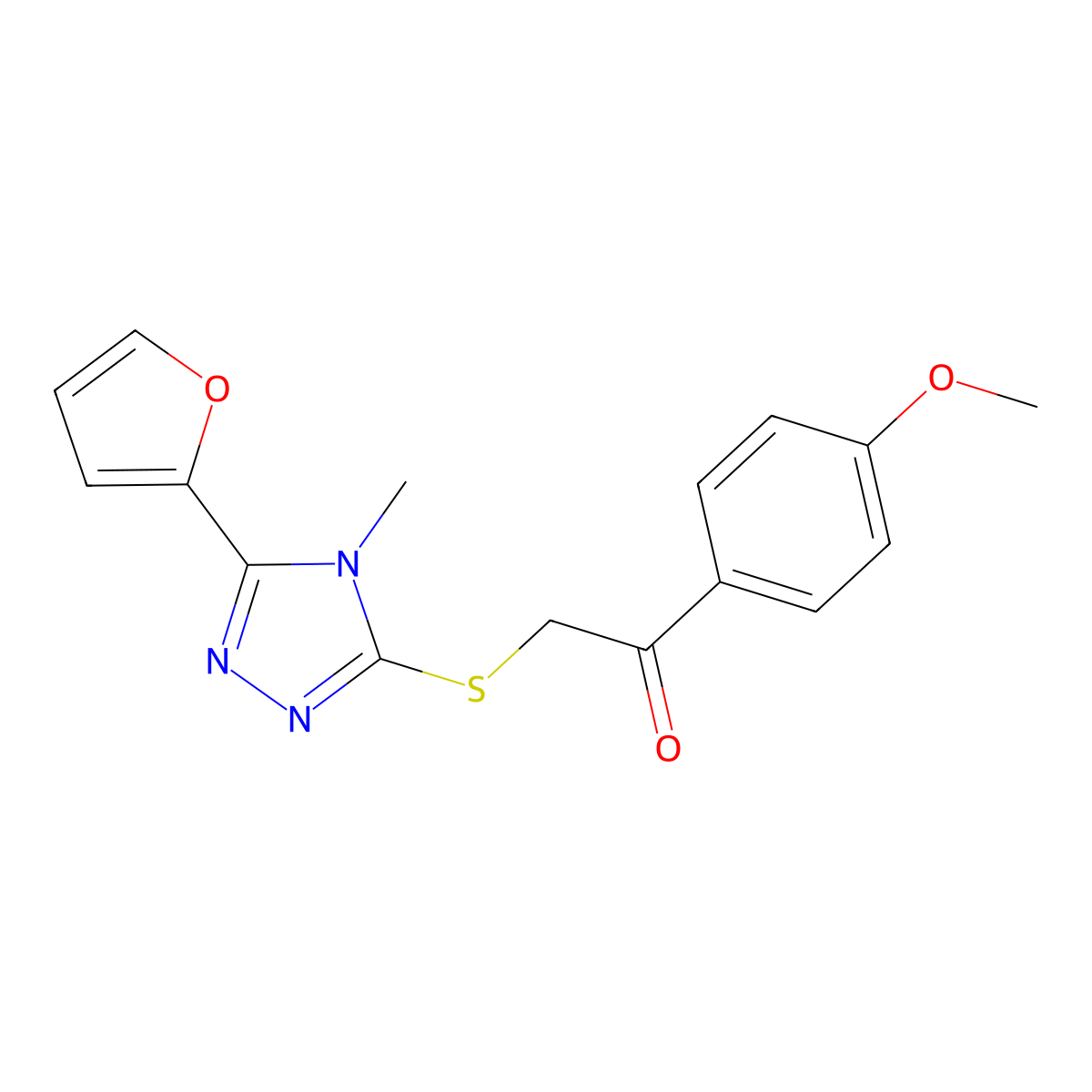 2-{[5-(furan-2-yl)-4-methyl-4H-1,2,4-triazol-3-yl]sulfanyl}-1-(4-methoxyphenyl)ethanone molecular structure, CAS 498550-79-1
