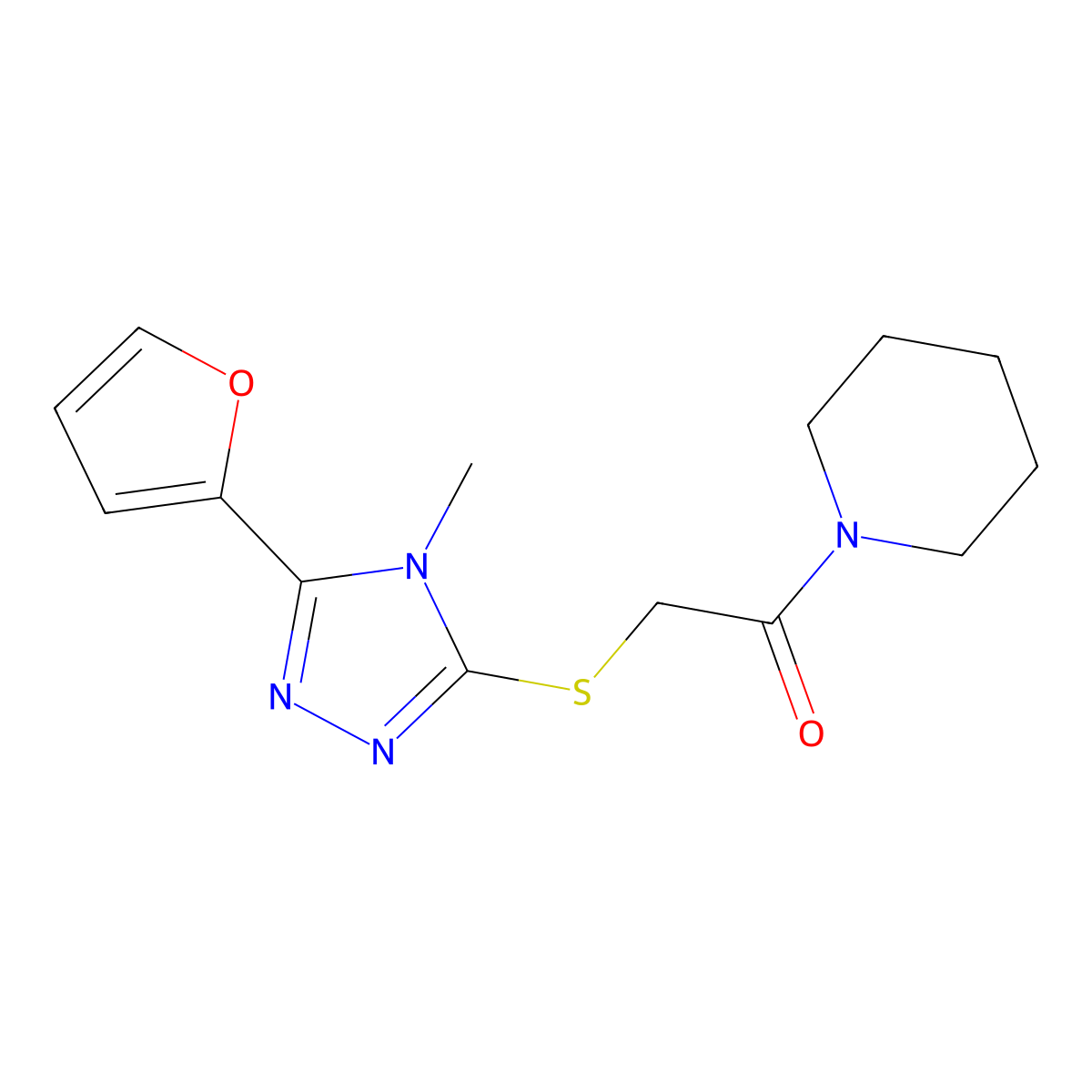 2-[[5-(Furan-2-yl)-4-methyl-1,2,4-triazol-3-yl]sulfanyl]-1-piperidin-1-ylethanone molecular structure, CAS 498550-80-4
