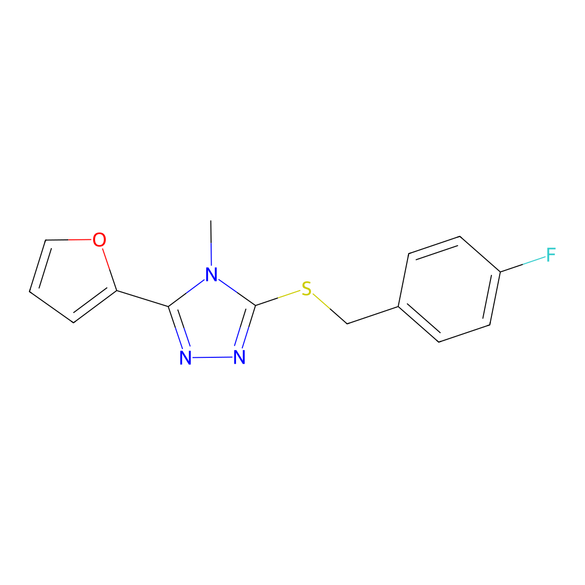 4-Fluorobenzyl 5-(2-furyl)-4-methyl-4H-1,2,4-triazol-3-YL sulfide molecular structure, CAS 498550-90-6