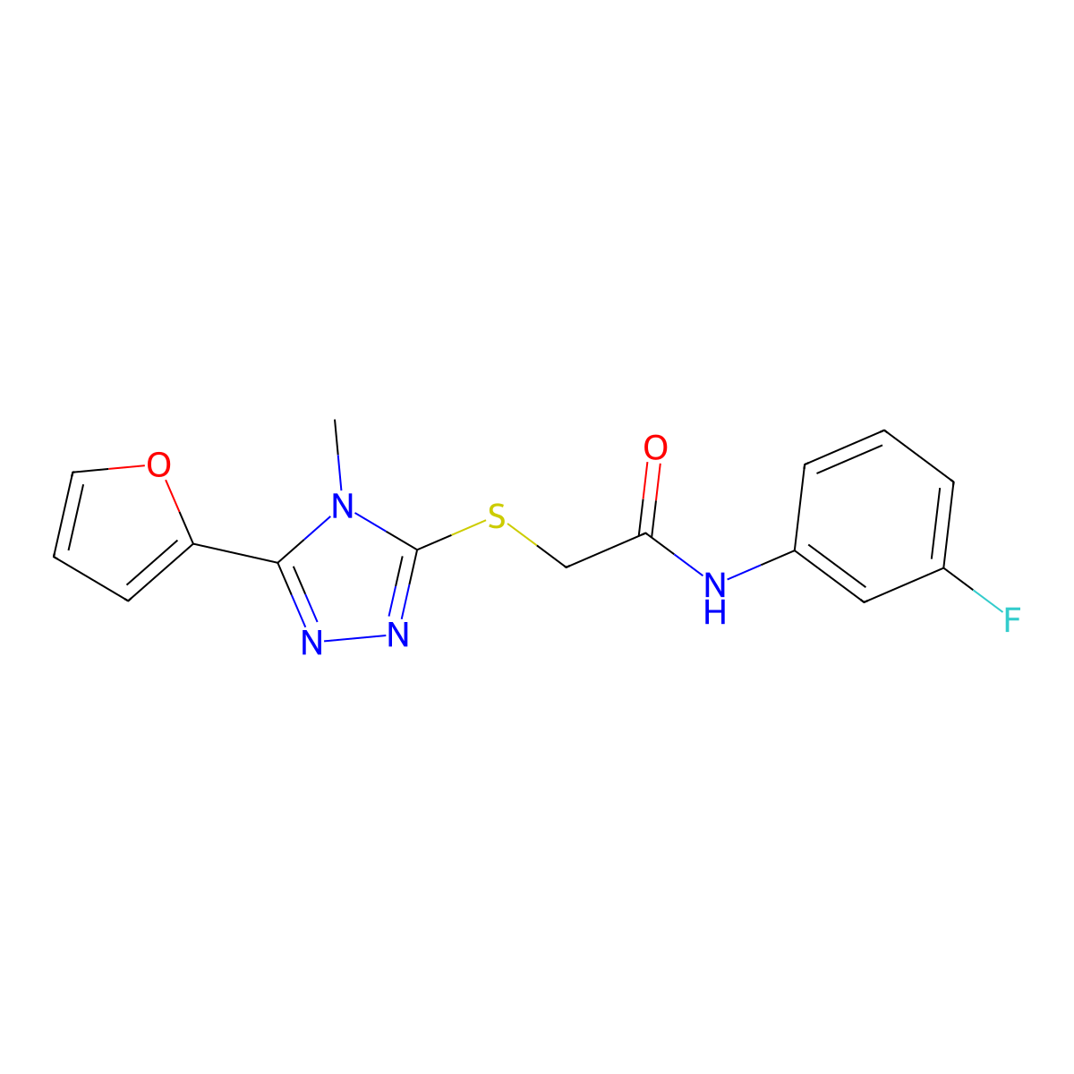 N-(3-fluorophenyl)-2-{[5-(furan-2-yl)-4-methyl-4H-1,2,4-triazol-3-yl]sulfanyl}acetamide molecular structure, CAS 498550-96-2