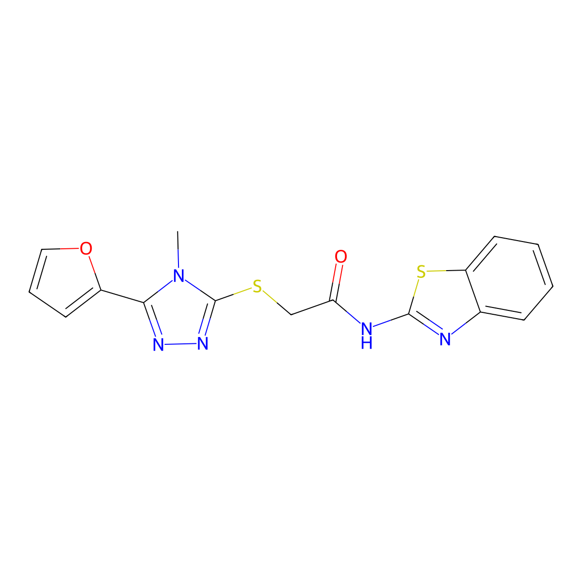 N-(1,3-benzothiazol-2-yl)-2-[[5-(furan-2-yl)-4-methyl-1,2,4-triazol-3-yl]sulfanyl]acetamide molecular structure, CAS 498551-08-9