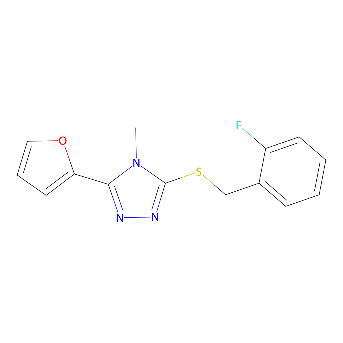 2-Fluorobenzyl 5-(2-furyl)-4-methyl-4H-1,2,4-triazol-3-YL sulfide molecular structure, CAS 498551-14-7