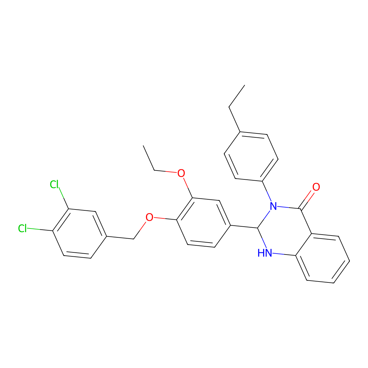 2-{4-[(3,4-dichlorobenzyl)oxy]-3-ethoxyphenyl}-3-(4-ethylphenyl)-2,3-dihydro-4(1H)-quinazolinone molecular structure, CAS 498560-17-1