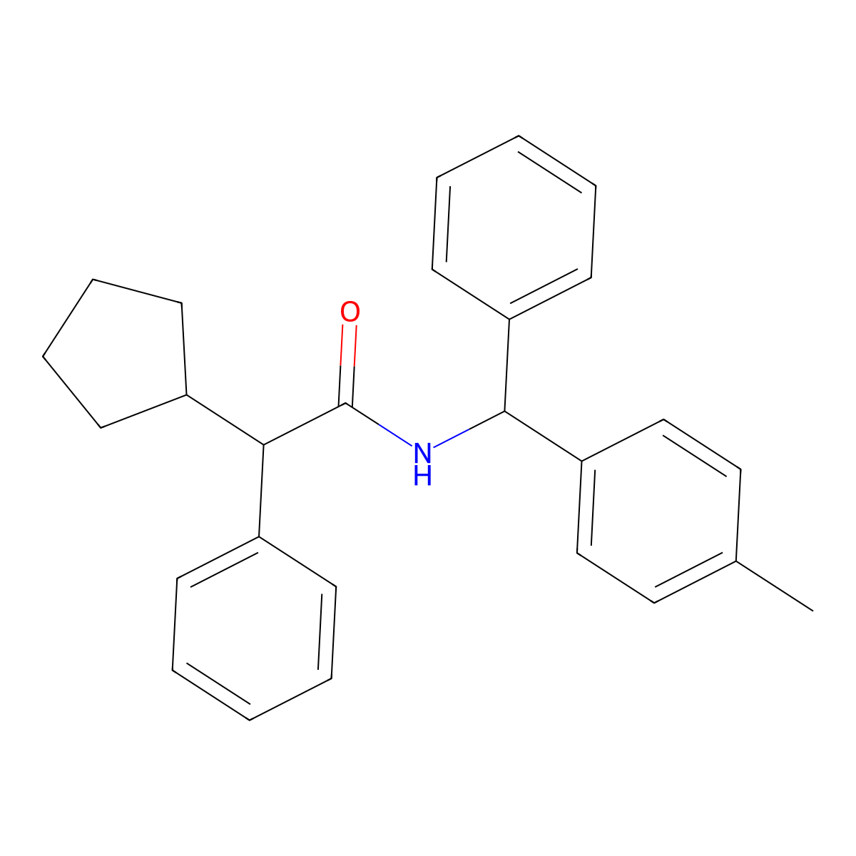 2-cyclopentyl-N-[(4-methylphenyl)-phenylmethyl]-2-phenylacetamide molecular structure, CAS 498568-51-7