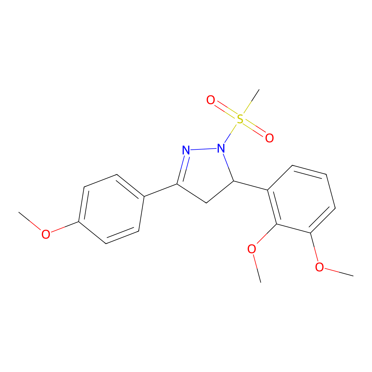 5-(2,3-dimethoxyphenyl)-3-(4-methoxyphenyl)-1-(methylsulfonyl)-4,5-dihydro-1H-pyrazole molecular structure, CAS 498568-56-2