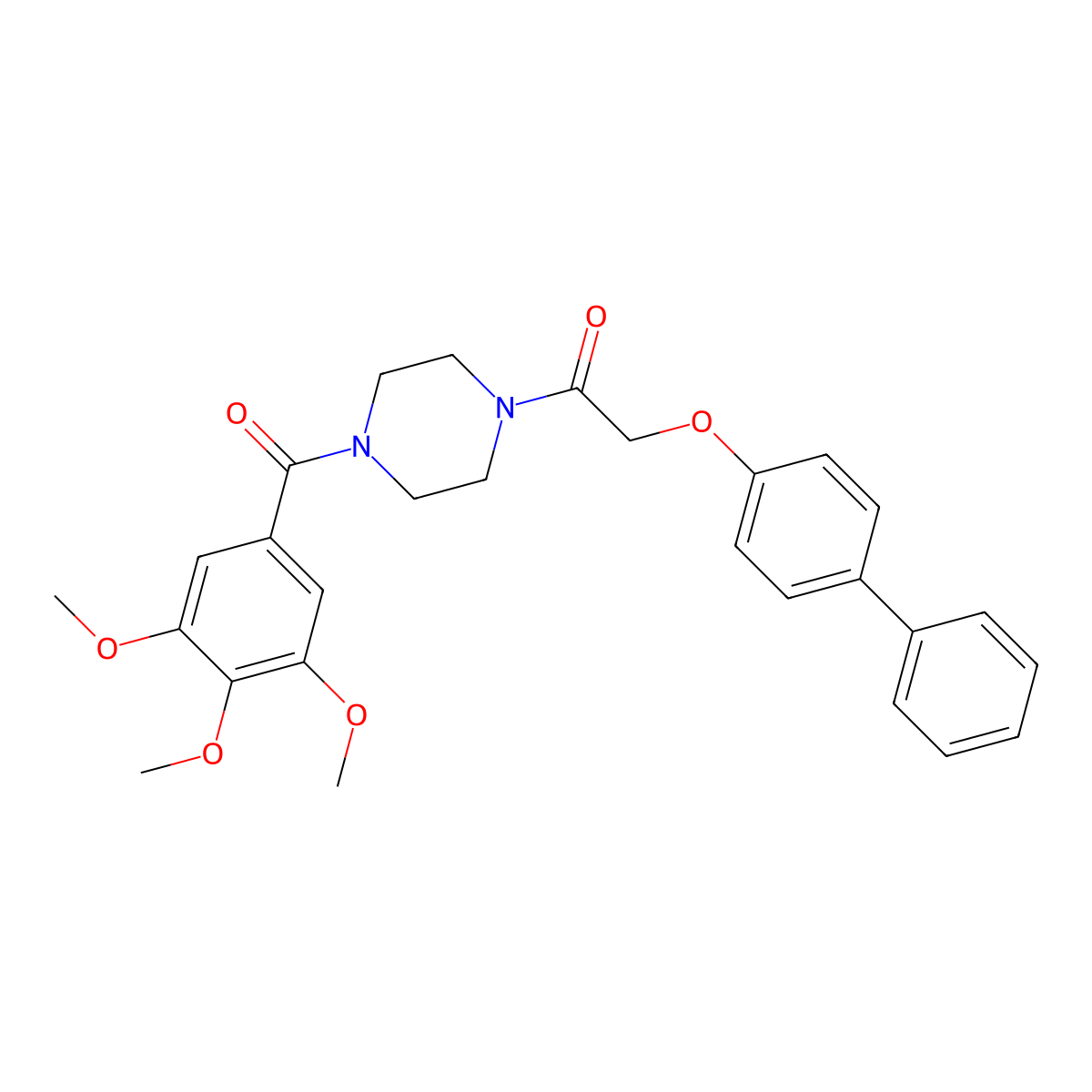 2-(4-Phenylphenoxy)-1-[4-(3,4,5-trimethoxybenzoyl)piperazin-1-yl]ethanone molecular structure, CAS 498568-73-3