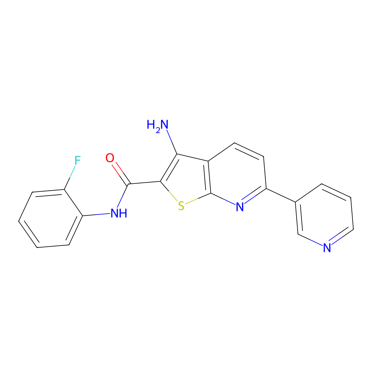 3-amino-N-(2-fluorophenyl)-6-(3-pyridinyl)-2-thieno[2,3-b]pyridinecarboxamide molecular structure, CAS 498569-24-7