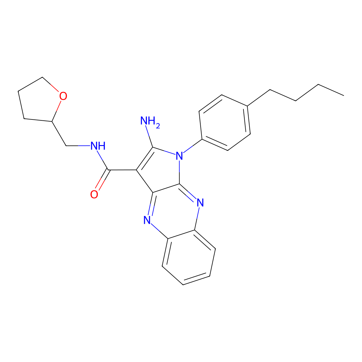2-amino-1-(4-butylphenyl)-N-(tetrahydro-2-furanylmethyl)-1H-pyrrolo[2,3-b]quinoxaline-3-carboxamide molecular structure, CAS 498569-31-6