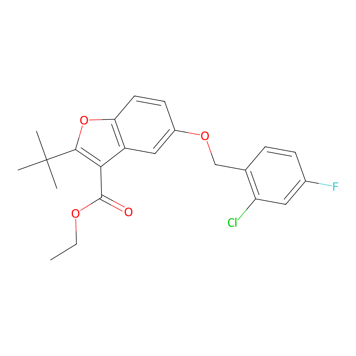 Ethyl 2-tert-butyl-5-[(2-chloro-4-fluorophenyl)methoxy]-1-benzofuran-3-carboxylate molecular structure, CAS 498569-64-5