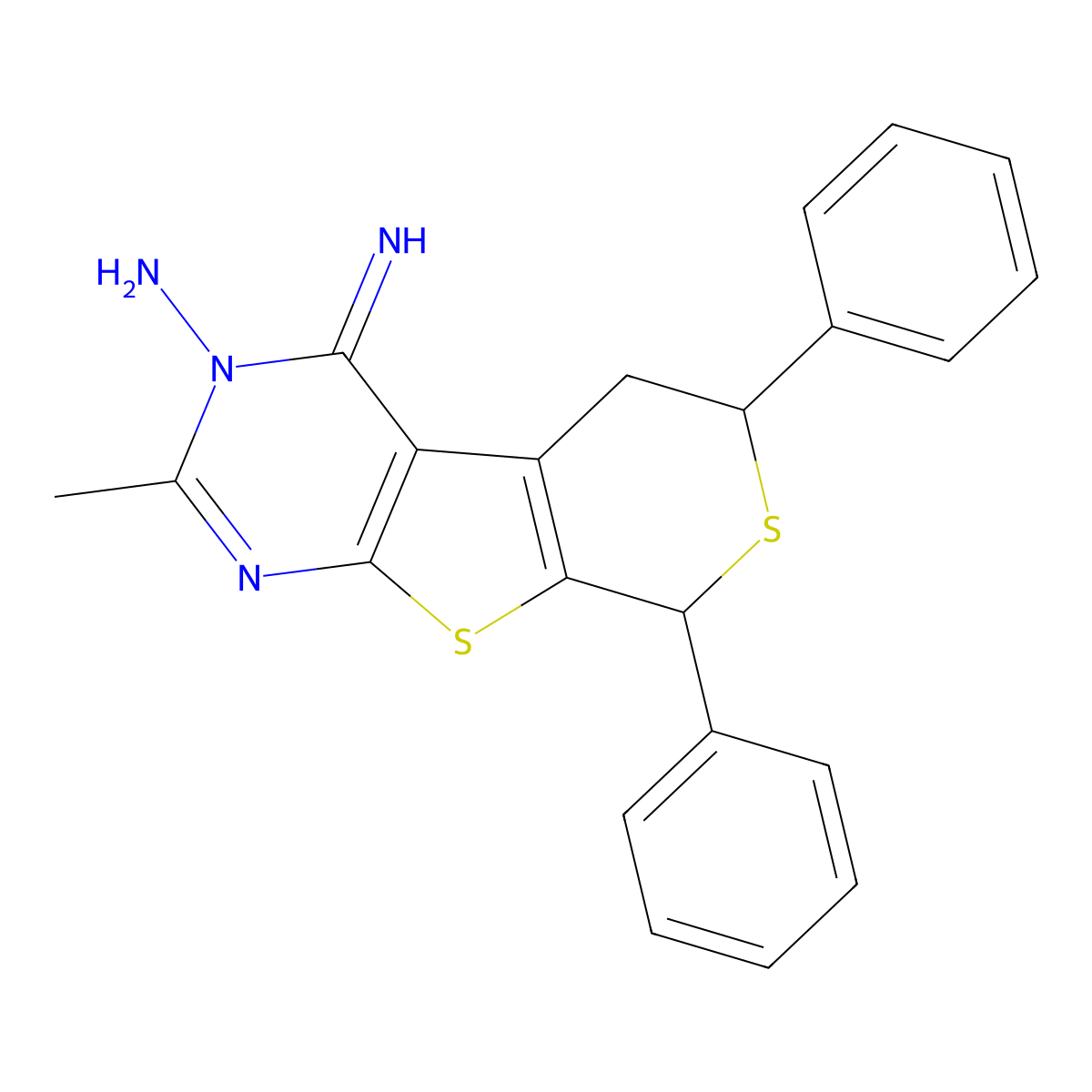 4-imino-2-methyl-6,8-diphenyl-6,8-dihydro-5H-thiopyrano[2,3]thieno[2,4-d]pyrimidin-3-amine molecular structure, CAS 498569-78-1