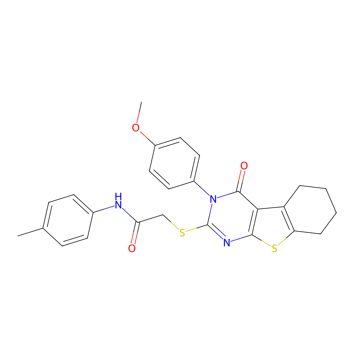 2-{[3-(4-methoxyphenyl)-4-oxo-3,4,5,6,7,8-hexahydro[1]benzothieno[2,3-d]pyrimidin-2-yl]sulfanyl}-N-(4-methylphenyl)acetamide molecular structure, CAS 498569-87-2