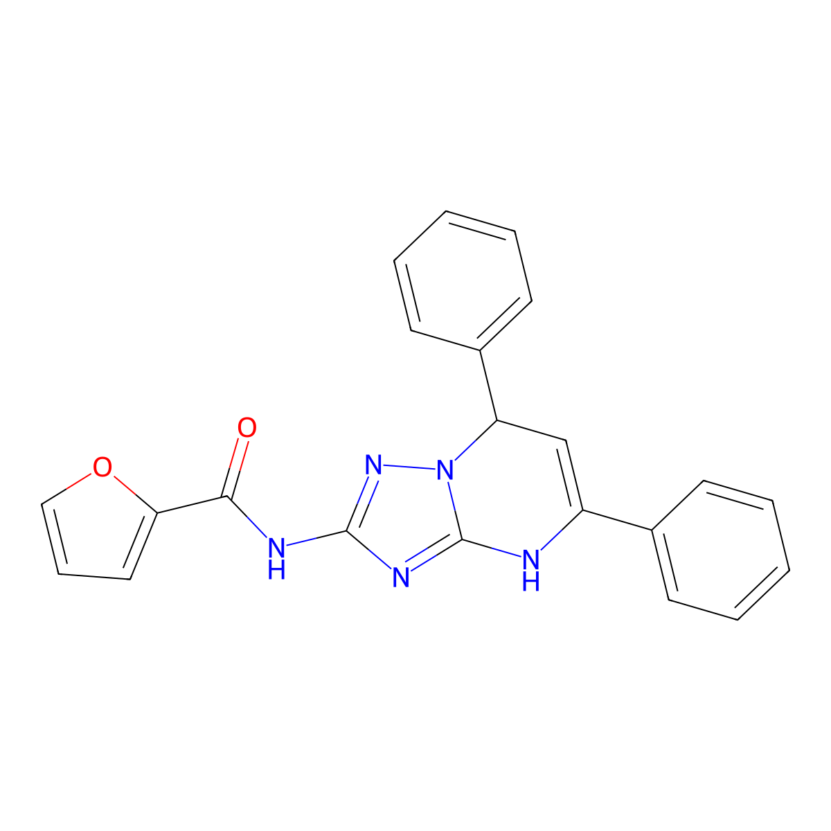 N-(5,7-diphenyl-4,7-dihydro[1,2,4]triazolo[1,5-a]pyrimidin-2-yl)furan-2-carboxamide molecular structure, CAS 498570-03-9