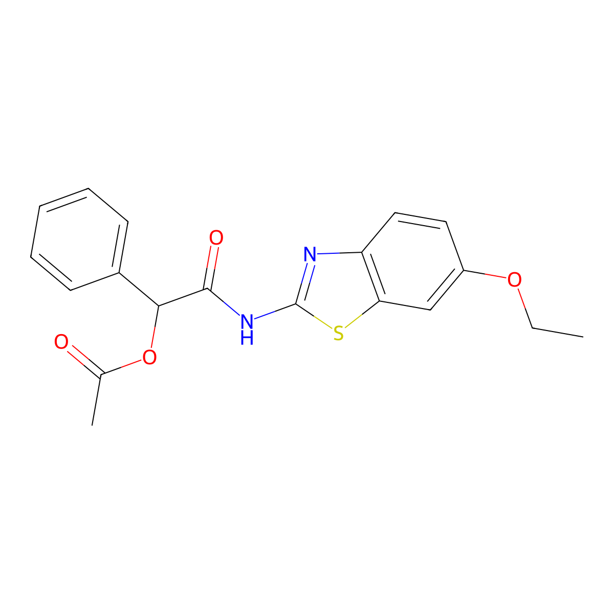 Acetic acid (6-ethoxy-benzothiazol-2-ylcarbamoyl)-phenyl-methyl ester molecular structure, CAS 498570-57-3