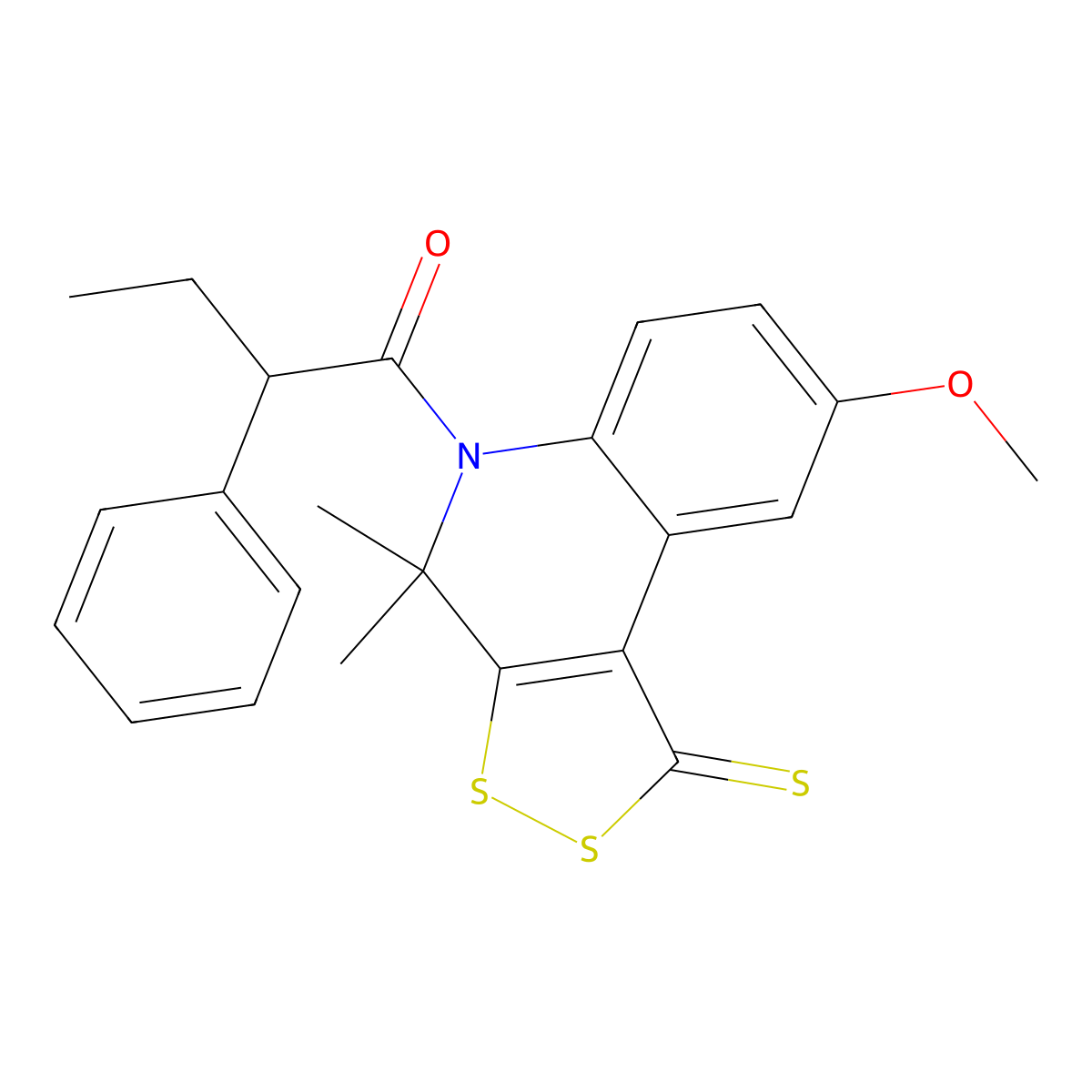 1-(8-methoxy-4,4-dimethyl-1-thioxo-1,4-dihydro-5H-[1,2]dithiolo[3,4-c]quinolin-5-yl)-2-phenylbutan-1-one molecular structure, CAS 498570-61-9