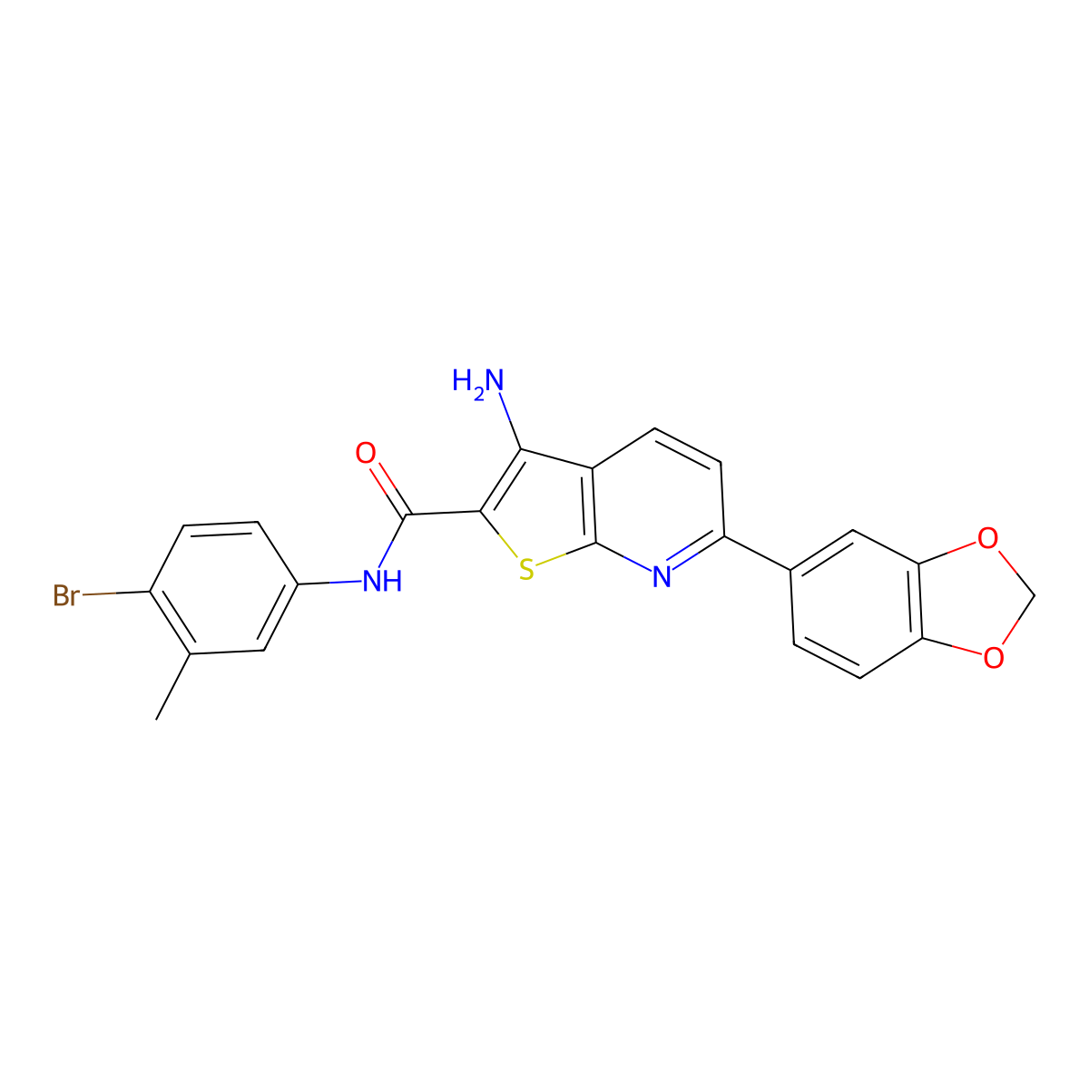 3-amino-6-(1,3-benzodioxol-5-yl)-N-(4-bromo-3-methylphenyl)thieno[2,3-b]pyridine-2-carboxamide molecular structure, CAS 498571-59-8