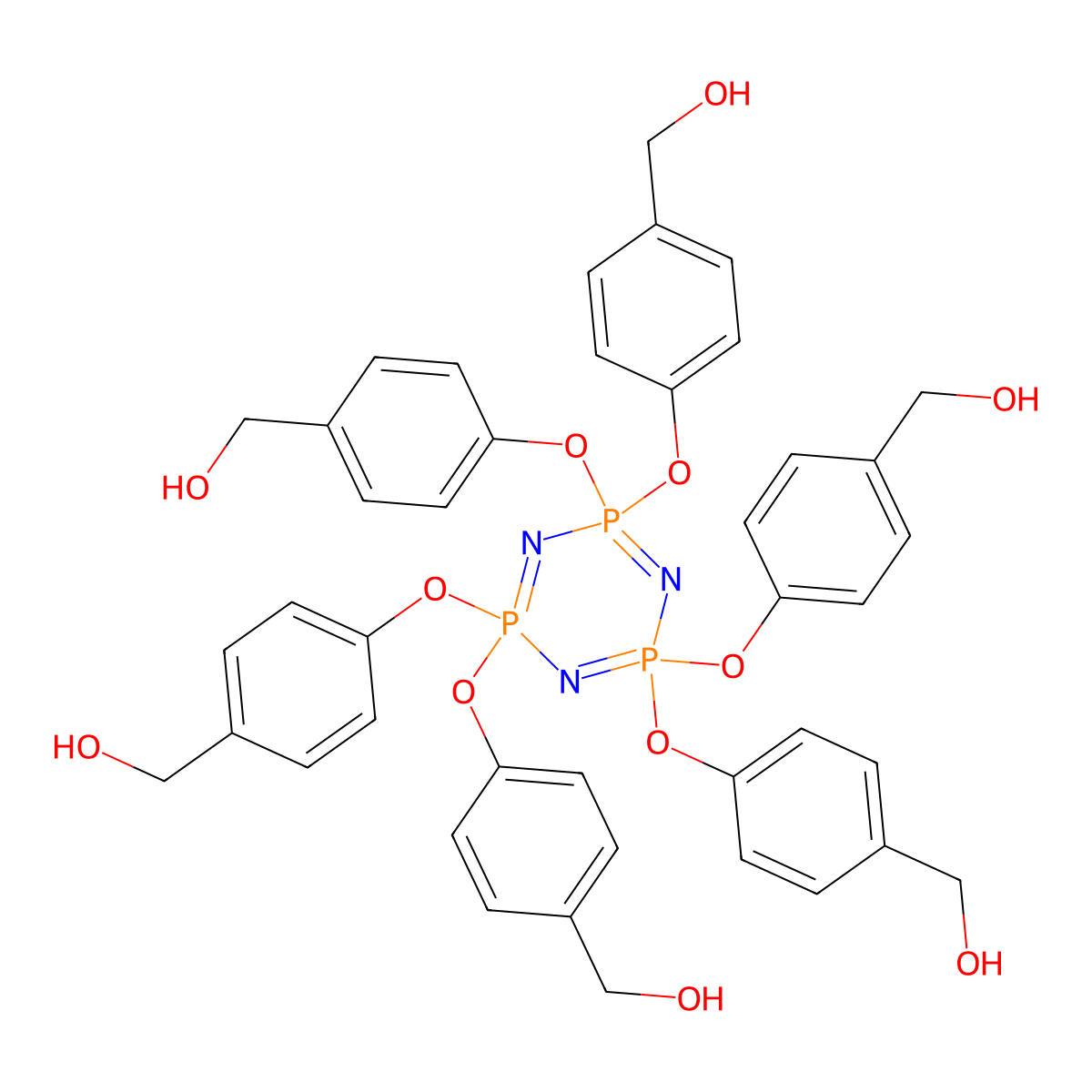 Hexakis(4-hydroxymethylphenoxy)cyclotriphosphazene molecular structure, CAS 49864-98-4