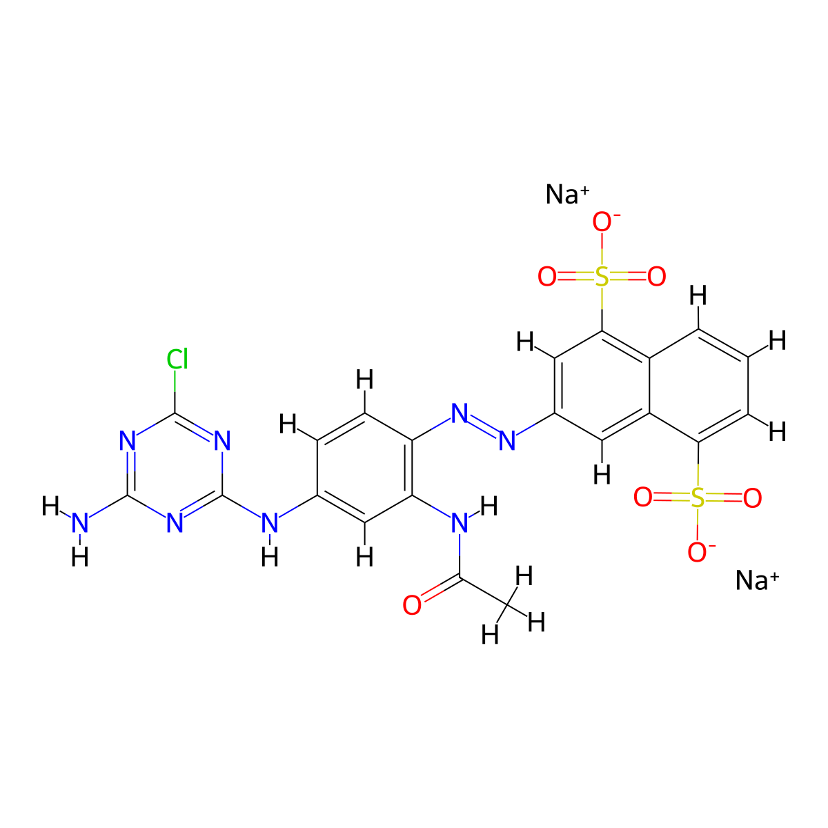 Disodium 3-((2-(acetylamino)-4-((4-amino-6-chloro-1,3,5-triazin-2-yl)amino)phenyl)azo)naphthalene-1,5-disulphonate molecular structure, CAS 4988-30-1