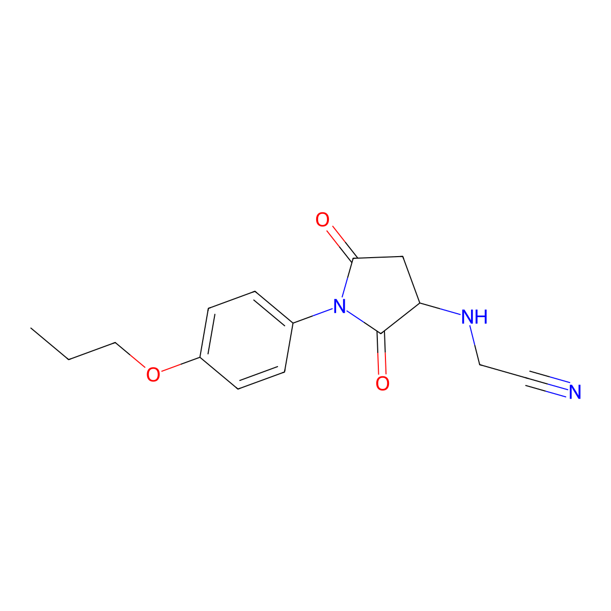 2-[[2,5-Dioxo-1-(4-propoxyphenyl)pyrrolidin-3-yl]amino]acetonitrile molecular structure, CAS 499100-21-9