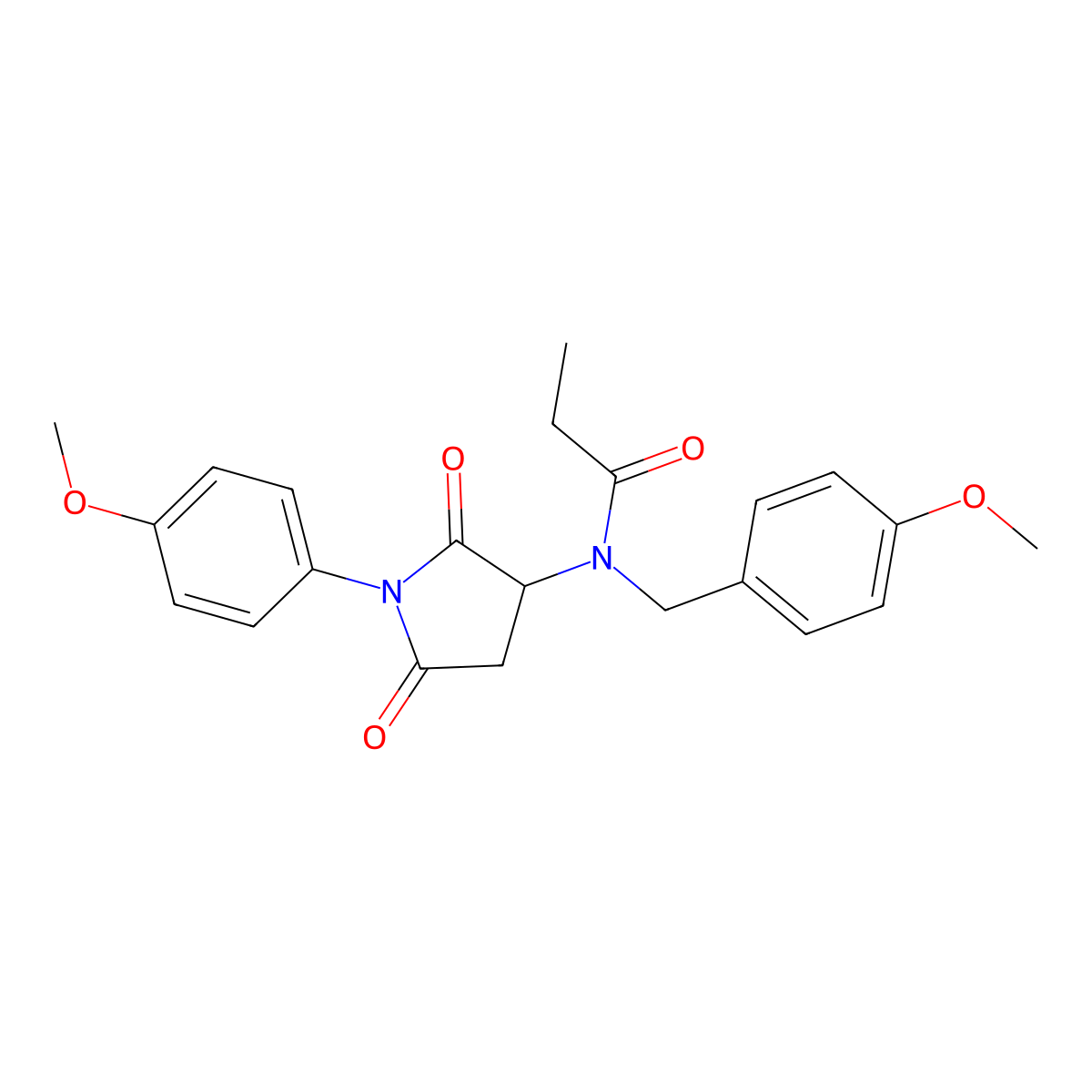 N-[1-(4-methoxyphenyl)-2,5-dioxopyrrolidin-3-yl]-N-[(4-methoxyphenyl)methyl]propanamide molecular structure, CAS 499100-29-7