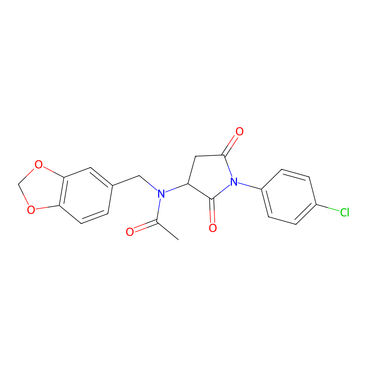 N-(1,3-benzodioxol-5-ylmethyl)-N-[1-(4-chlorophenyl)-2,5-dioxopyrrolidin-3-yl]acetamide molecular structure, CAS 499100-35-5