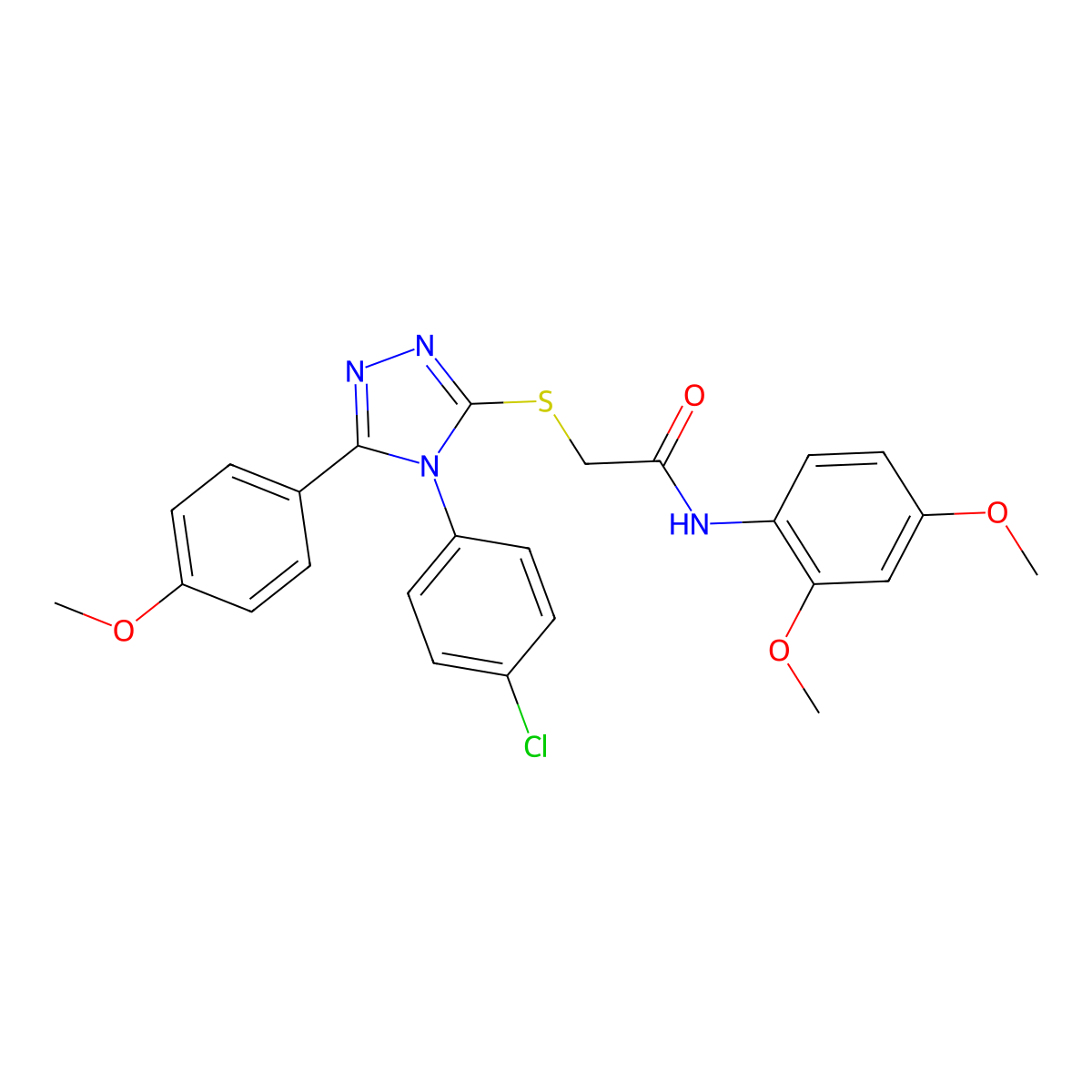 2-{[4-(4-chlorophenyl)-5-(4-methoxyphenyl)-4H-1,2,4-triazol-3-yl]sulfanyl}-N-(2,4-dimethoxyphenyl)acetamide molecular structure, CAS 499101-29-0