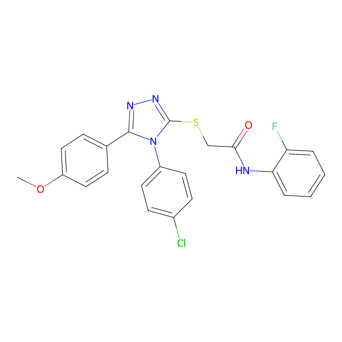2-{[4-(4-chlorophenyl)-5-(4-methoxyphenyl)-4H-1,2,4-triazol-3-yl]sulfanyl}-N-(2-fluorophenyl)acetamide molecular structure, CAS 499101-31-4