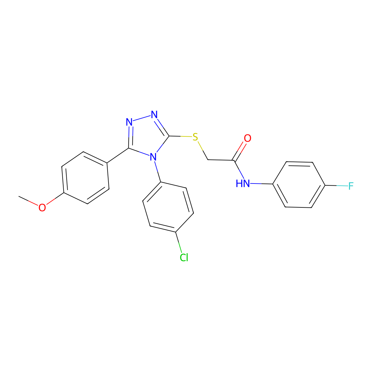 2-{[4-(4-chlorophenyl)-5-(4-methoxyphenyl)-4H-1,2,4-triazol-3-yl]sulfanyl}-N-(4-fluorophenyl)acetamide molecular structure, CAS 499101-32-5