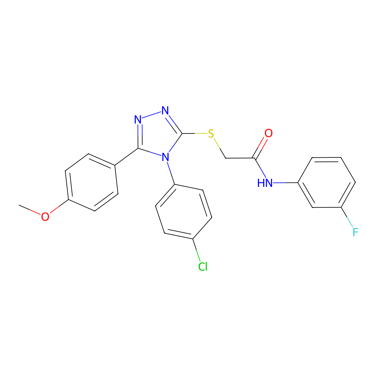 2-{[4-(4-chlorophenyl)-5-(4-methoxyphenyl)-4H-1,2,4-triazol-3-yl]sulfanyl}-N-(3-fluorophenyl)acetamide molecular structure, CAS 499101-33-6