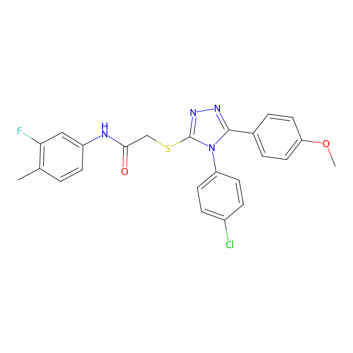 2-{[4-(4-chlorophenyl)-5-(4-methoxyphenyl)-4H-1,2,4-triazol-3-yl]sulfanyl}-N-(3-fluoro-4-methylphenyl)acetamide molecular structure, CAS 499101-35-8