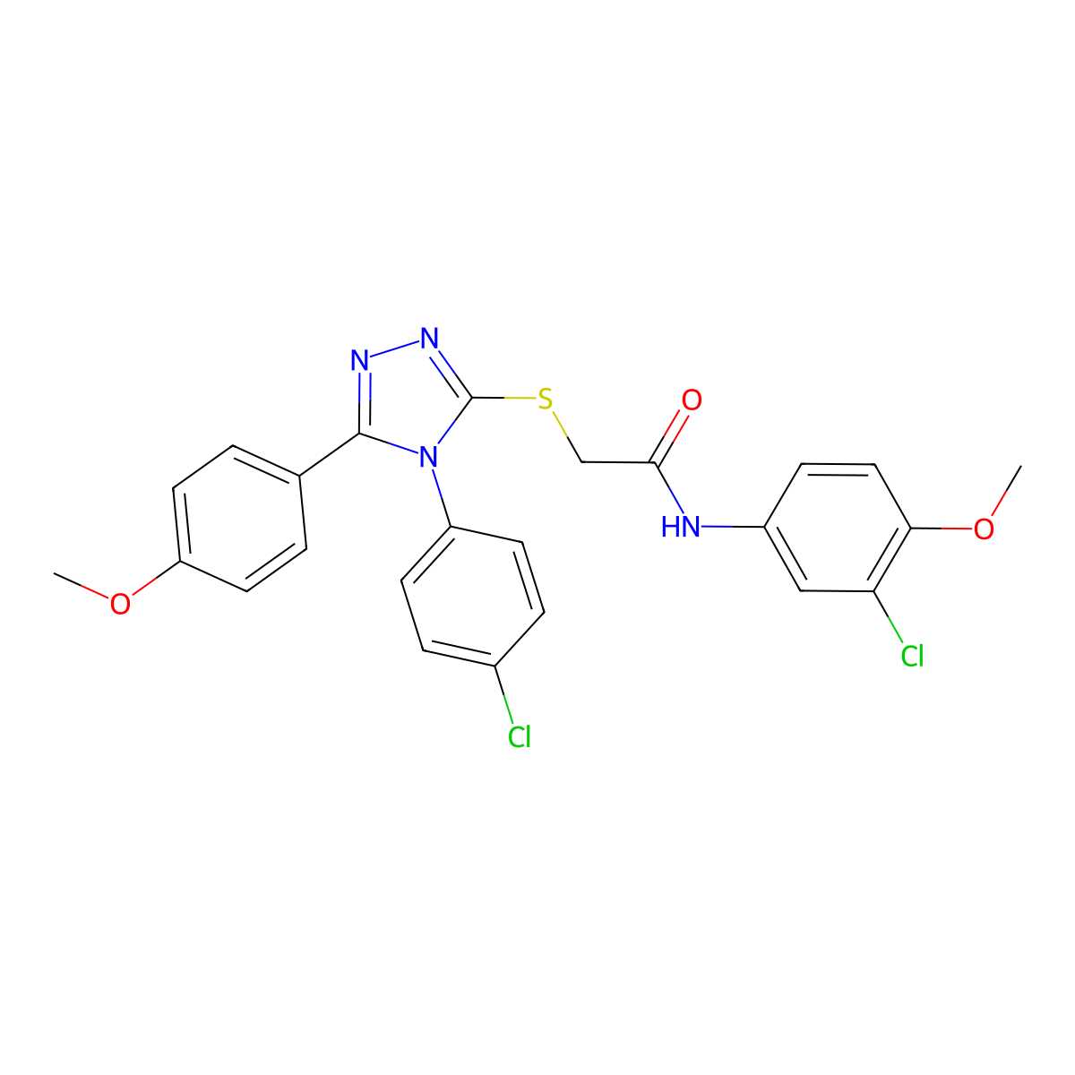 N-(3-chloro-4-methoxyphenyl)-2-{[4-(4-chlorophenyl)-5-(4-methoxyphenyl)-4H-1,2,4-triazol-3-yl]sulfanyl}acetamide molecular structure, CAS 499101-36-9