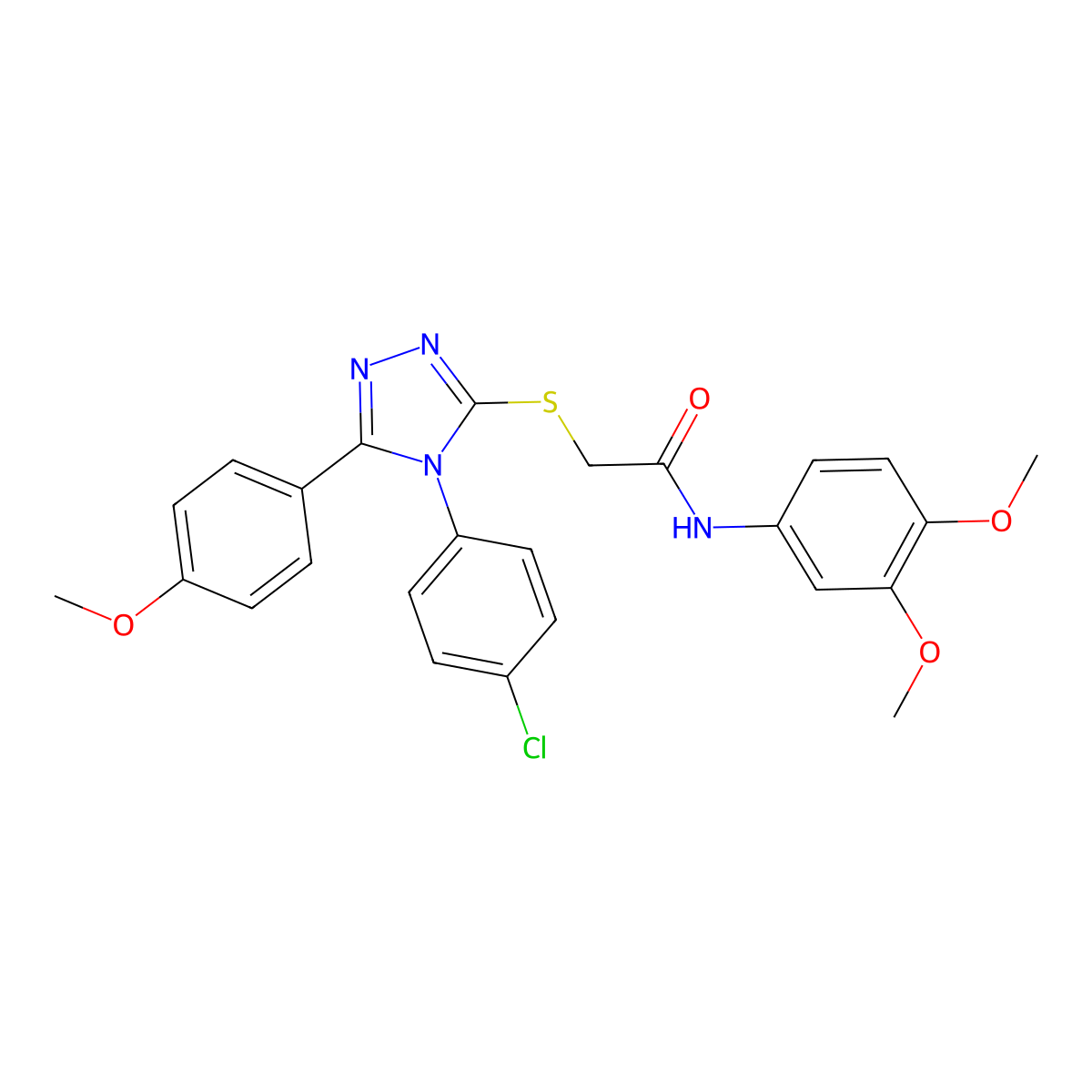 2-{[4-(4-chlorophenyl)-5-(4-methoxyphenyl)-4H-1,2,4-triazol-3-yl]sulfanyl}-N-(3,4-dimethoxyphenyl)acetamide molecular structure, CAS 499101-40-5