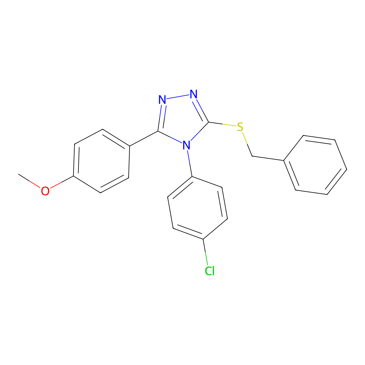 3-(benzylsulfanyl)-4-(4-chlorophenyl)-5-(4-methoxyphenyl)-4H-1,2,4-triazole molecular structure, CAS 499101-45-0