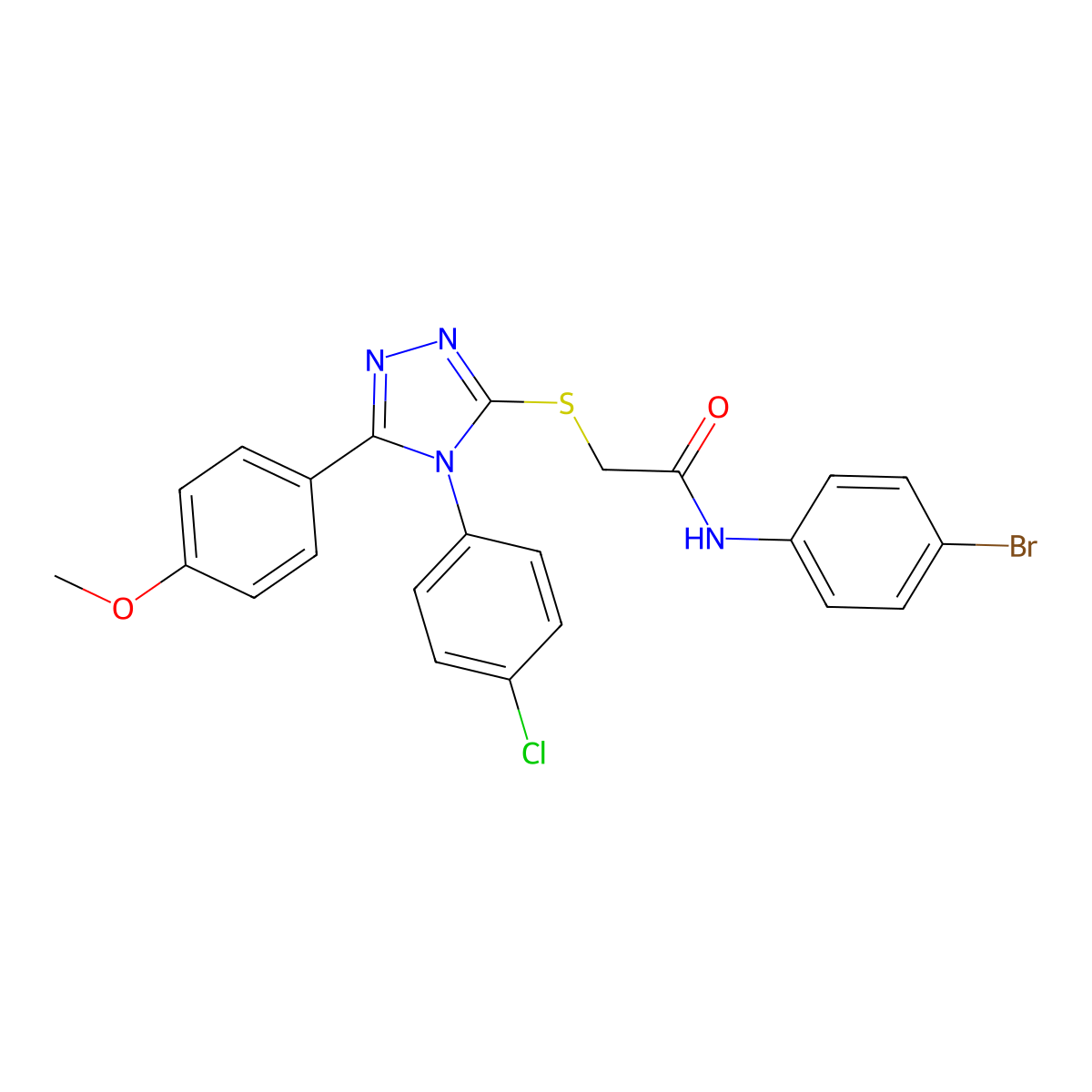 N-(4-bromophenyl)-2-{[4-(4-chlorophenyl)-5-(4-methoxyphenyl)-4H-1,2,4-triazol-3-yl]sulfanyl}acetamide molecular structure, CAS 499101-48-3
