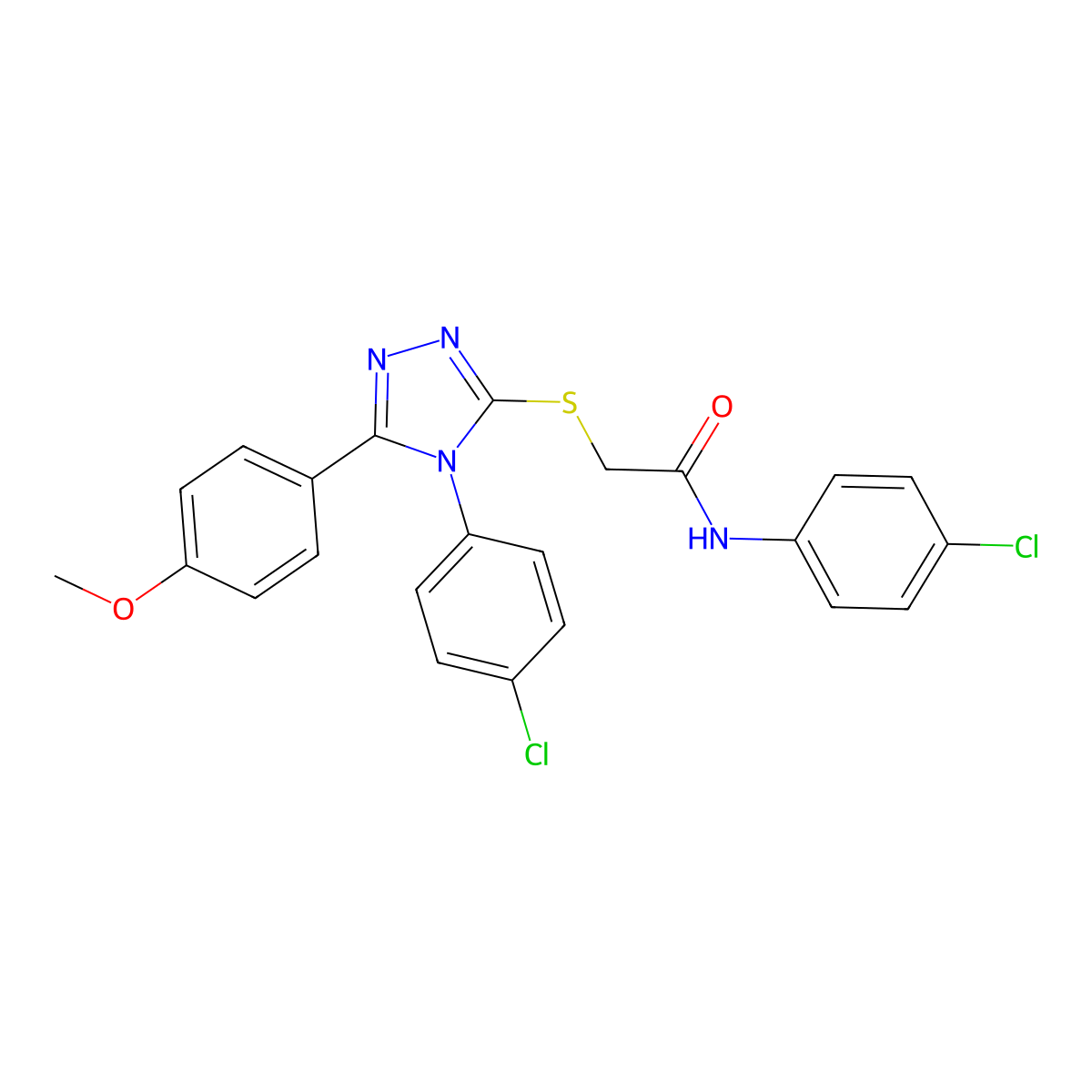 N-(4-chlorophenyl)-2-{[4-(4-chlorophenyl)-5-(4-methoxyphenyl)-4H-1,2,4-triazol-3-yl]sulfanyl}acetamide molecular structure, CAS 499101-49-4
