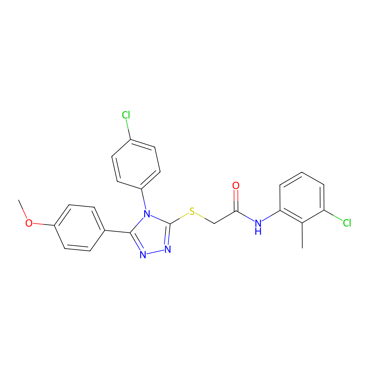 N-(3-chloro-2-methylphenyl)-2-{[4-(4-chlorophenyl)-5-(4-methoxyphenyl)-4H-1,2,4-triazol-3-yl]sulfanyl}acetamide molecular structure, CAS 499101-56-3