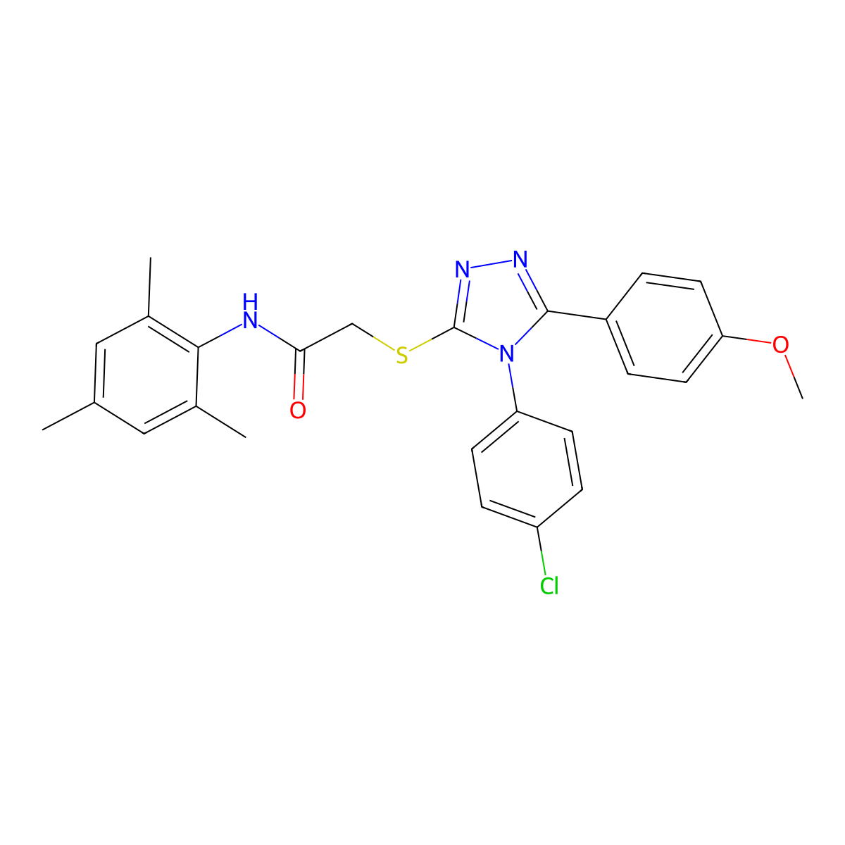 2-{[4-(4-chlorophenyl)-5-(4-methoxyphenyl)-4H-1,2,4-triazol-3-yl]sulfanyl}-N-(2,4,6-trimethylphenyl)acetamide molecular structure, CAS 499101-58-5