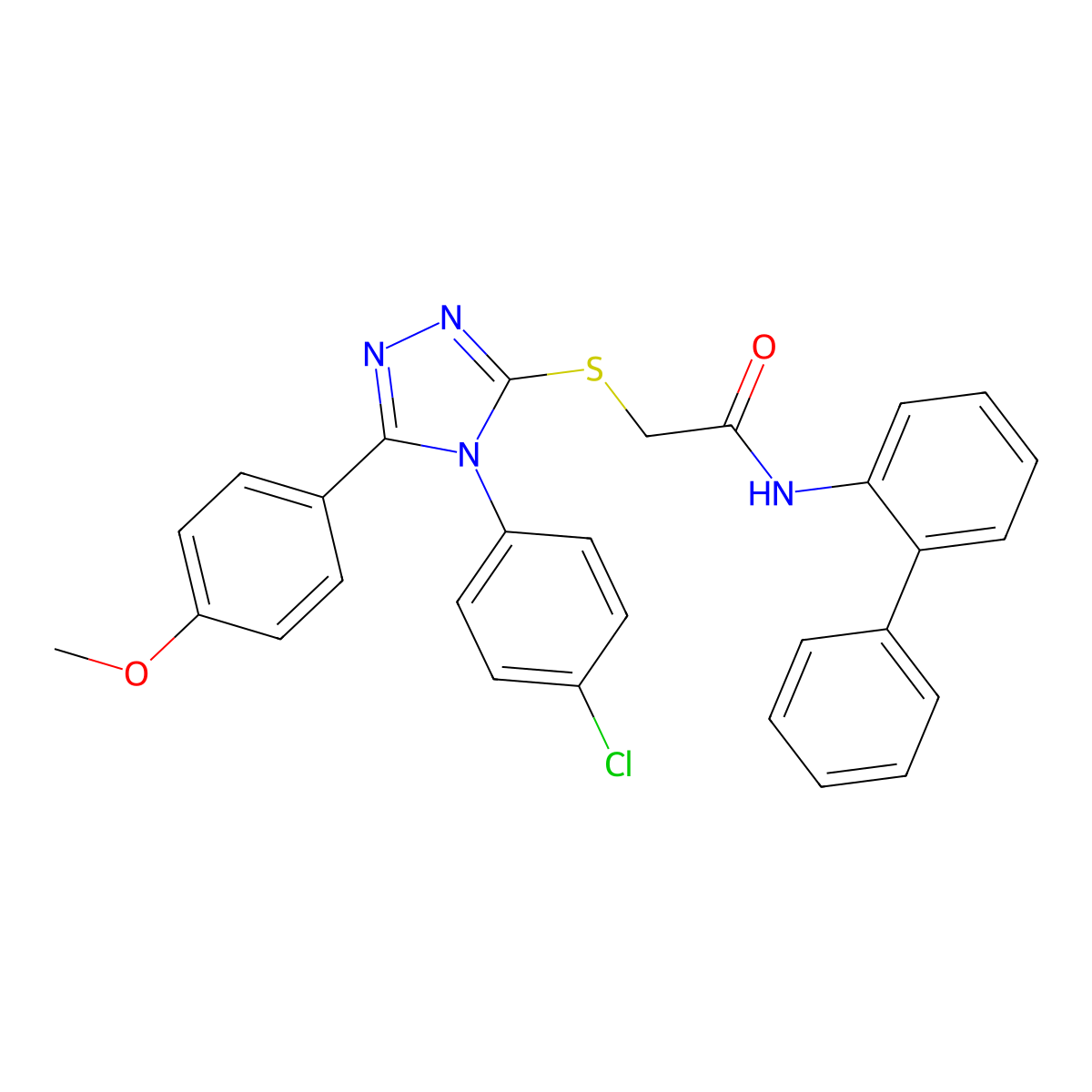 N-(biphenyl-2-yl)-2-{[4-(4-chlorophenyl)-5-(4-methoxyphenyl)-4H-1,2,4-triazol-3-yl]sulfanyl}acetamide molecular structure, CAS 499101-59-6