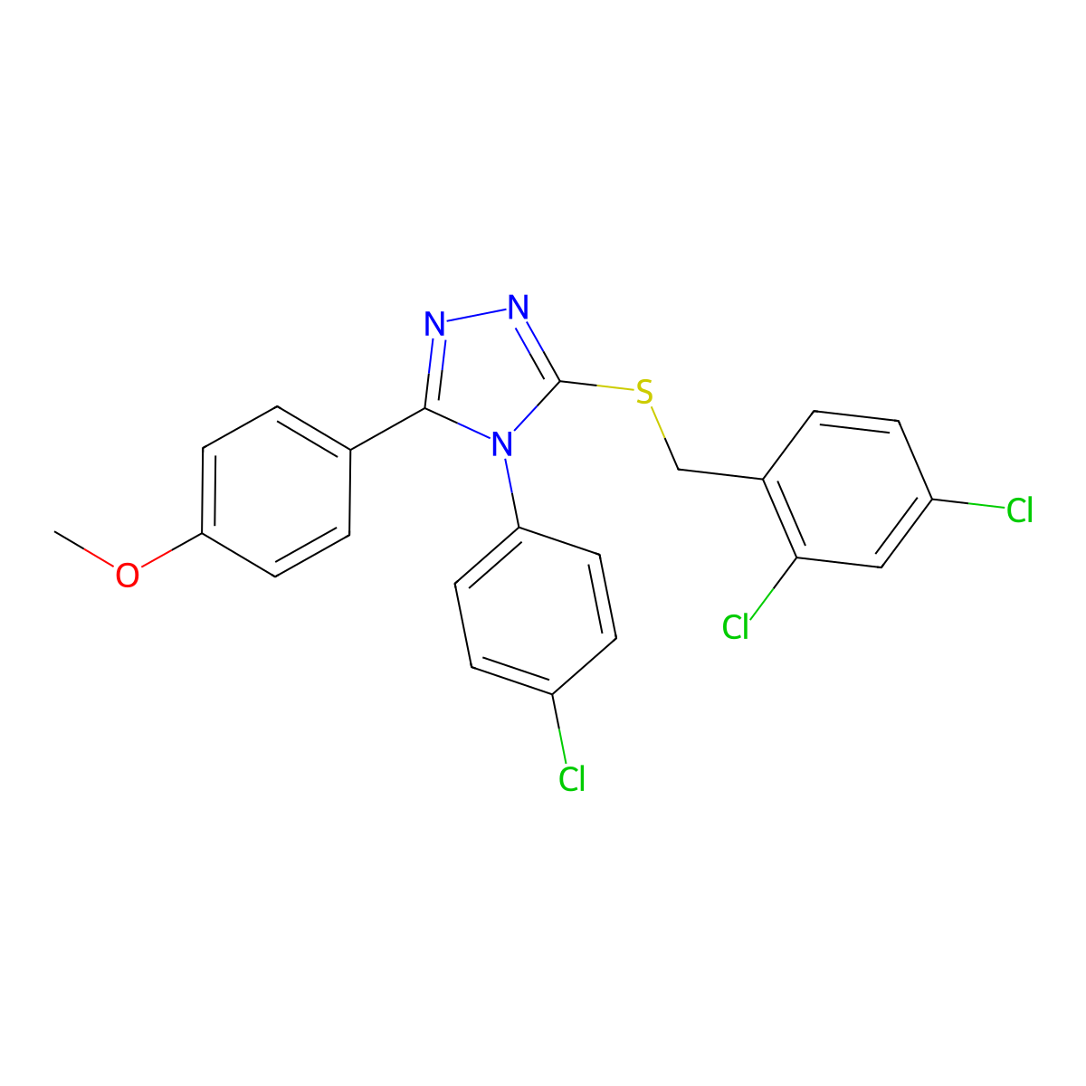 4-(4-chlorophenyl)-3-[(2,4-dichlorobenzyl)sulfanyl]-5-(4-methoxyphenyl)-4H-1,2,4-triazole molecular structure, CAS 499101-60-9