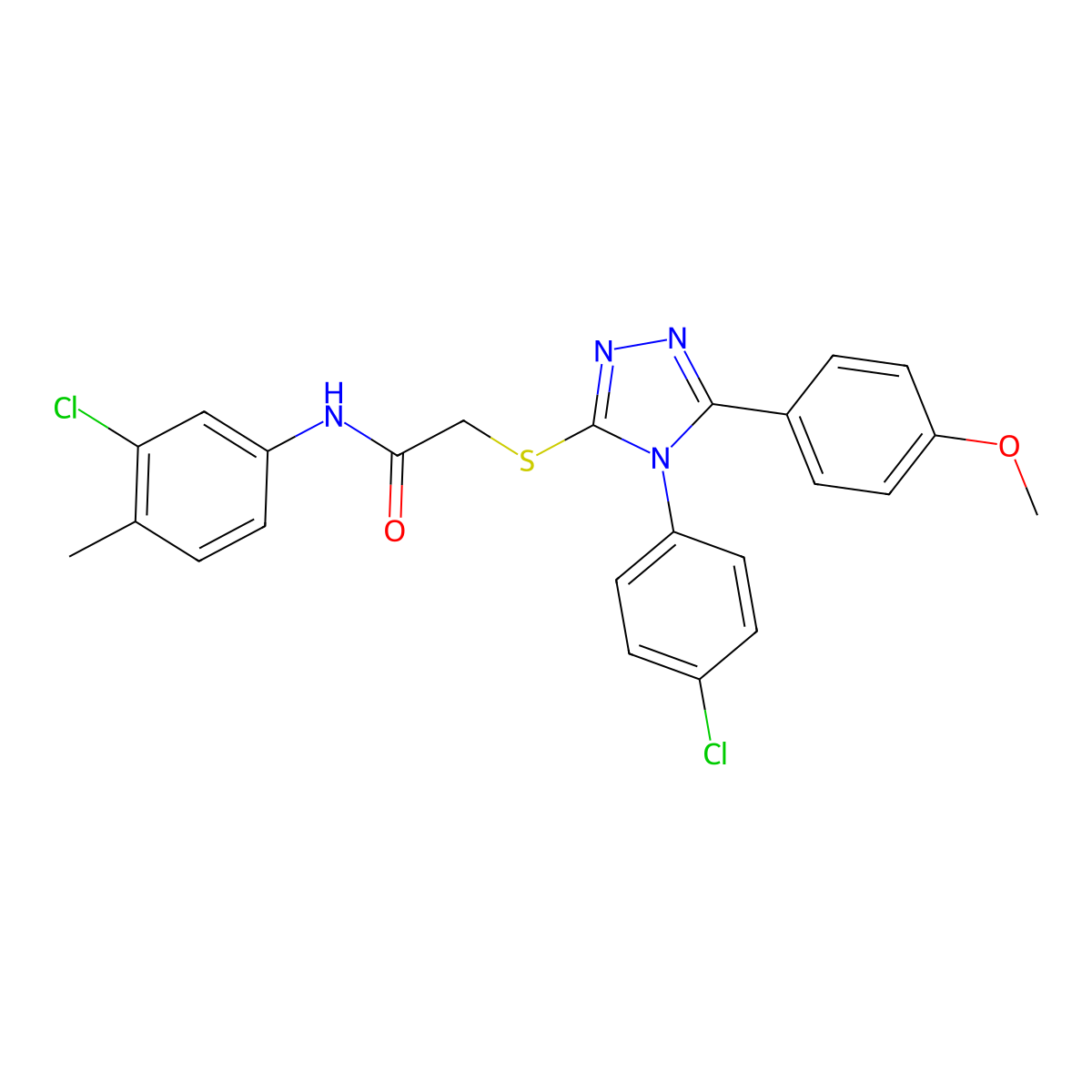 N-(3-chloro-4-methylphenyl)-2-{[4-(4-chlorophenyl)-5-(4-methoxyphenyl)-4H-1,2,4-triazol-3-yl]sulfanyl}acetamide molecular structure, CAS 499101-62-1
